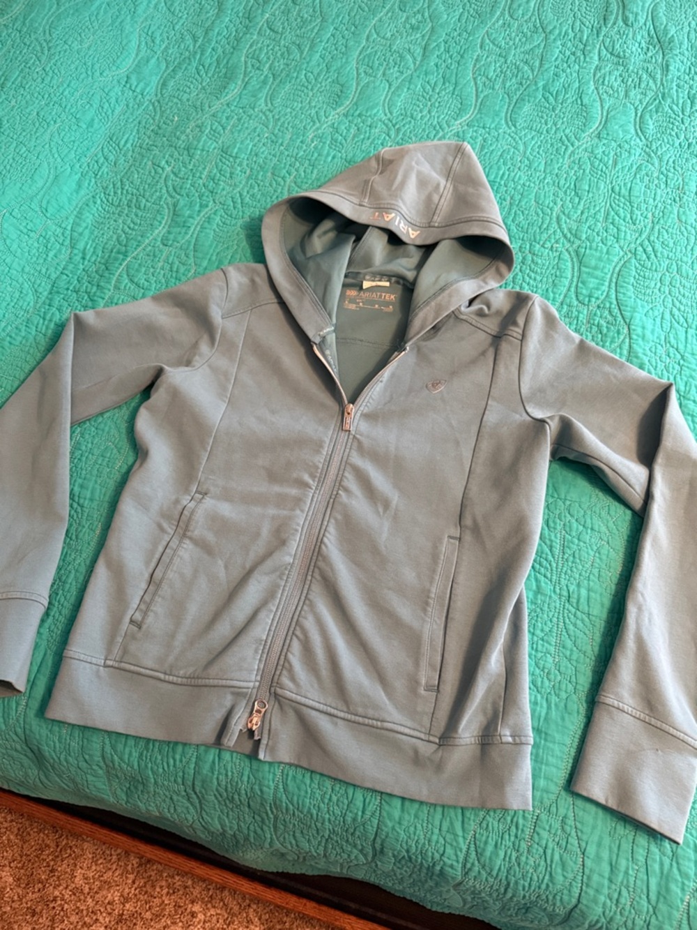 Ariat Hooded Zip Jacket in Dusty Teal-Gray Blend